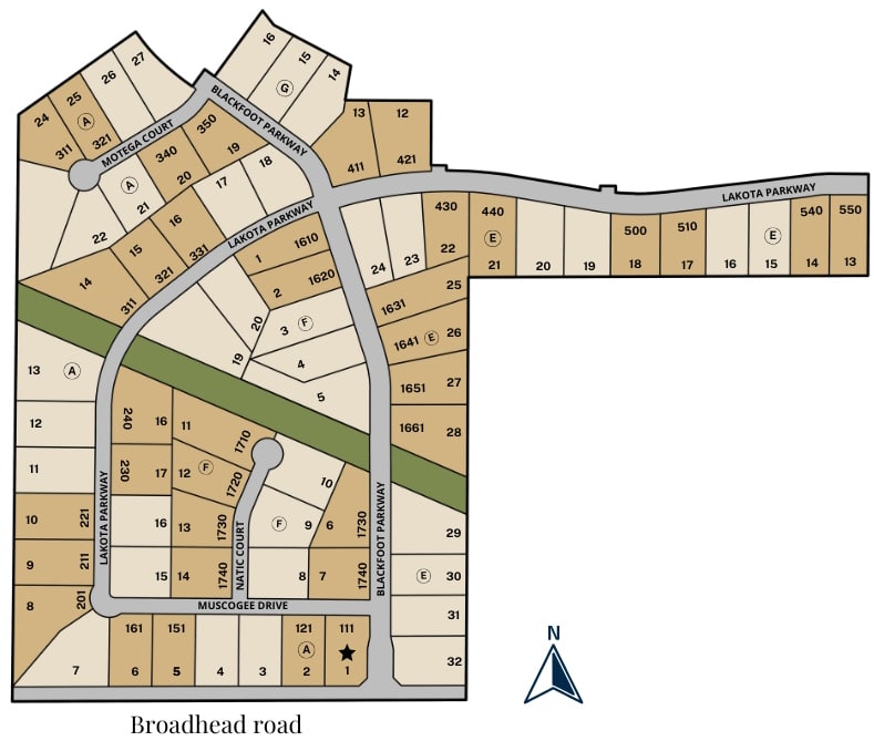 Illustration of a residential subdivision layout with labeled lots and street names.