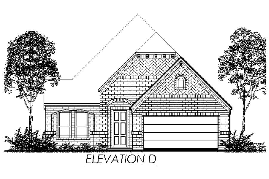 Architectural line drawing of a single-family home with front elevation labeled "elevation d".