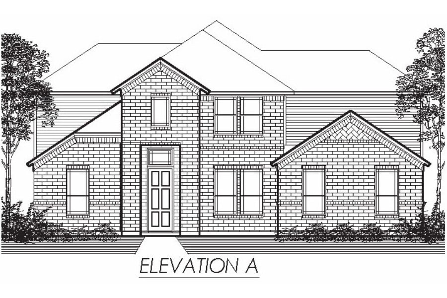 Architectural line drawing of a house facade, labeled "elevation a".