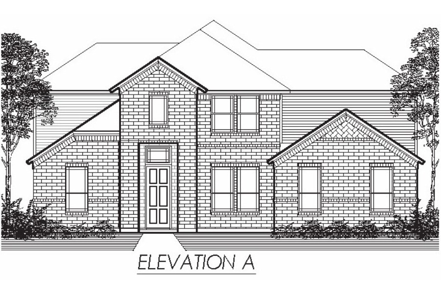 Architectural line drawing of a two-story residential facade, labeled "elevation a".