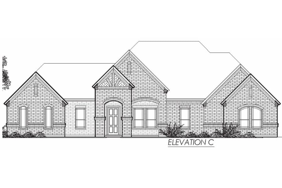 Architectural drawing of a single-story residential house front elevation, labeled "elevation c".