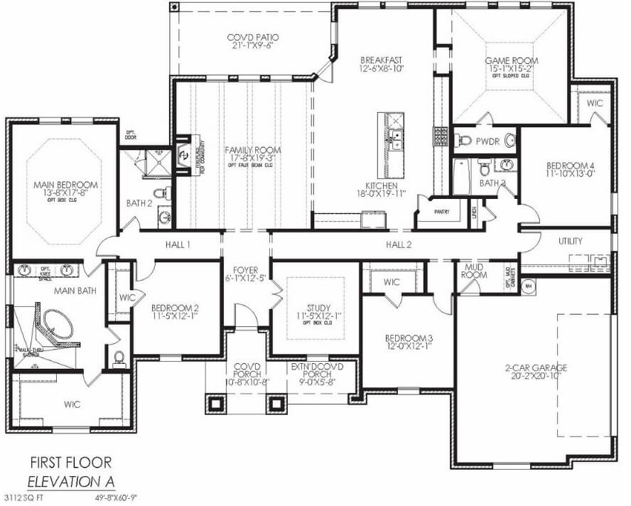 A black and white floor plan for the first floor of a residential house, detailing room layouts and dimensions.