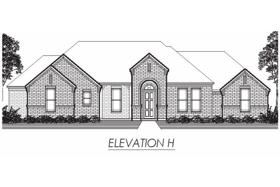 Architectural drawing of a single-story residential home front elevation labeled "elevation h.