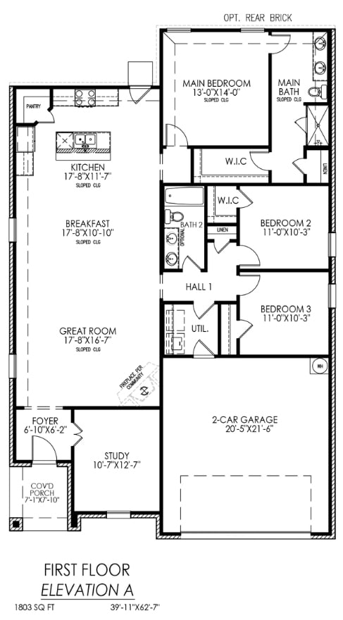 Black and white floor plan for a two-story residential home with labeled rooms and dimensions.