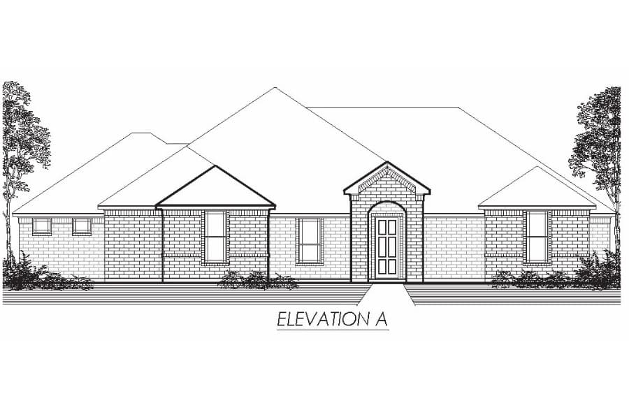 Architectural drawing of a single-story residential house front elevation labeled "elevation a".