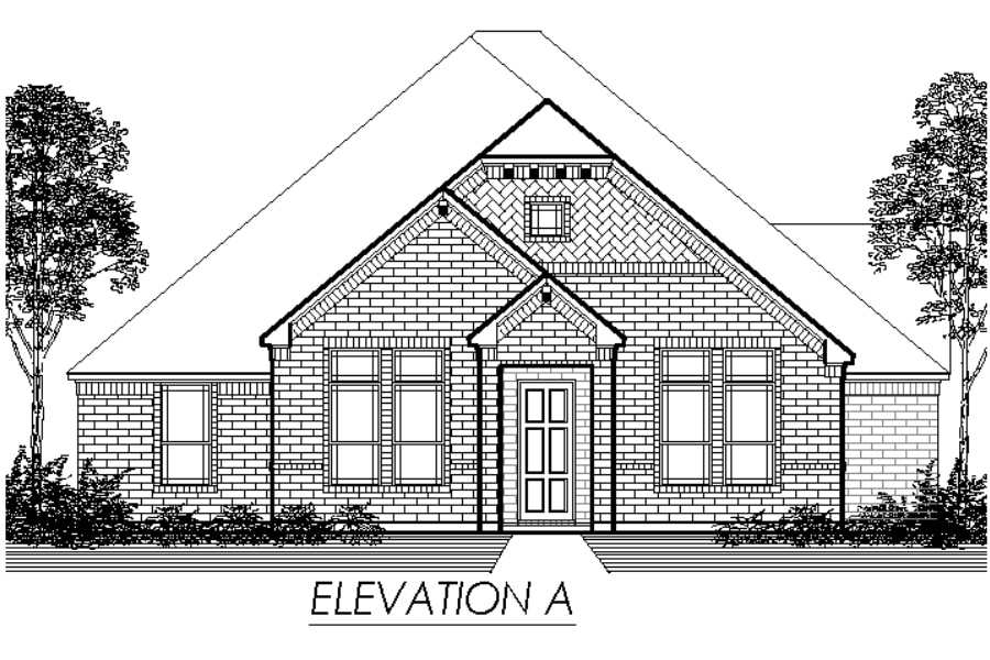 Architectural line drawing of a single-story house front elevation labeled "elevation a".