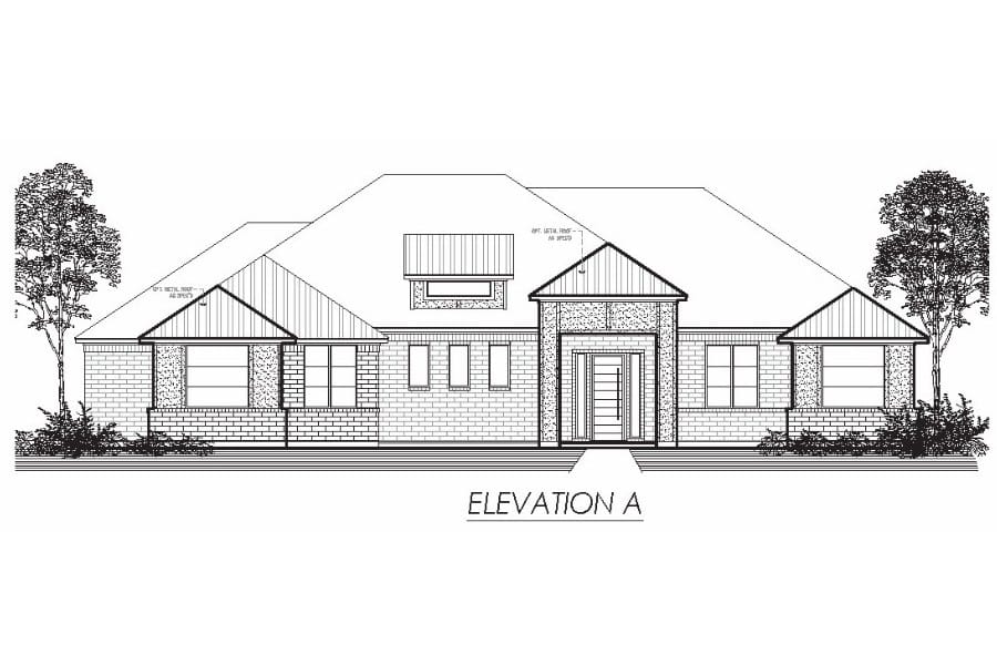 Architectural drawing of a single-story residential house facade, labeled "elevation a".