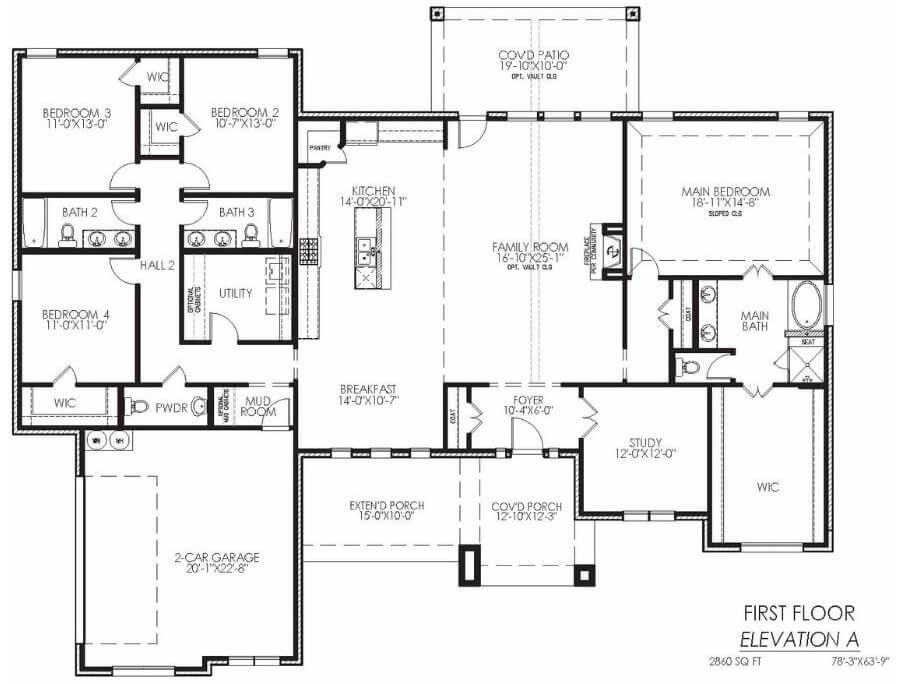 Architectural floor plan of a residential first floor with labeled rooms and dimensions.