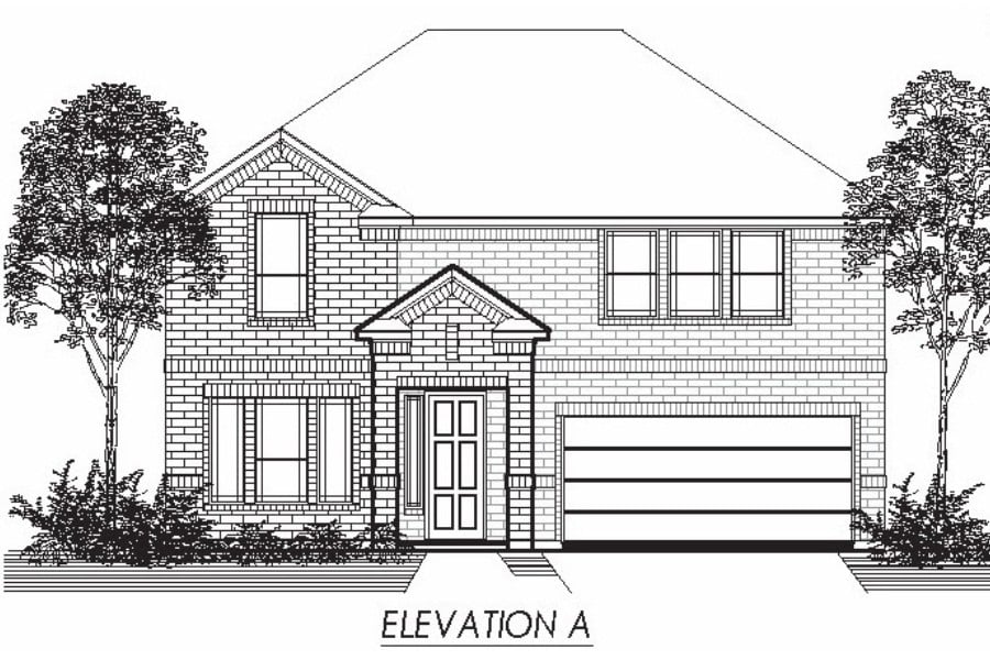 Architectural drawing of a two-story residential house with front elevation labeled "elevation a".