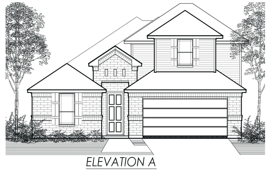 Architectural front elevation drawing of a single-story residential house.