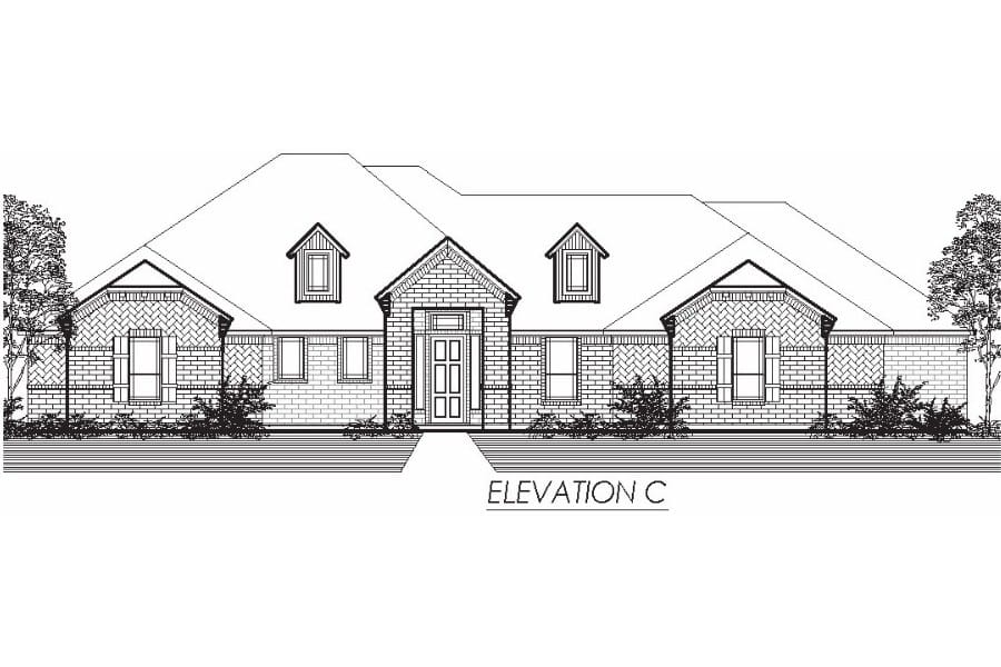Architectural drawing of a single-story residential facade, labeled "elevation c".