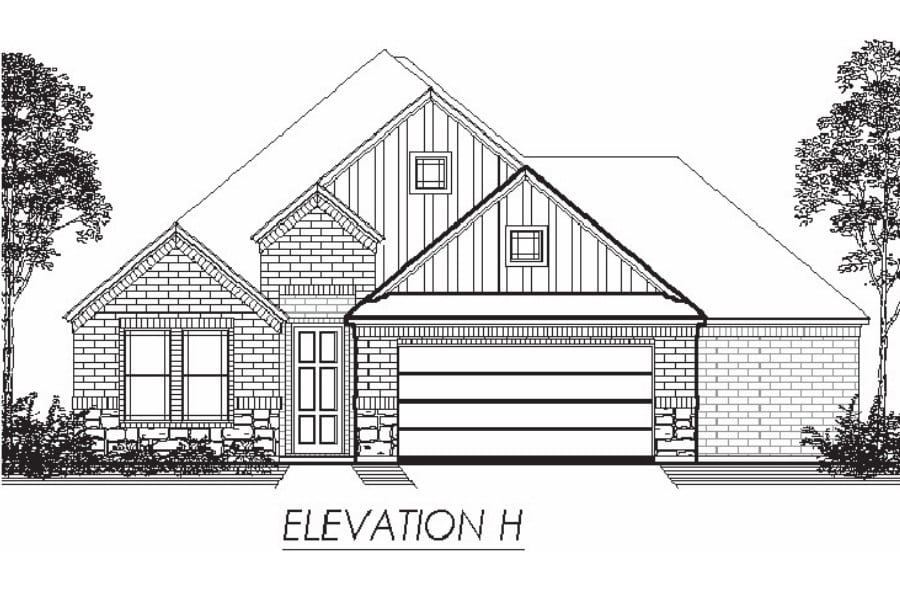 Architectural drawing of a residential house facade labeled "elevation h".