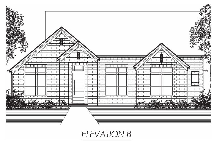 Architectural drawing of a single-story residential building's elevation b.