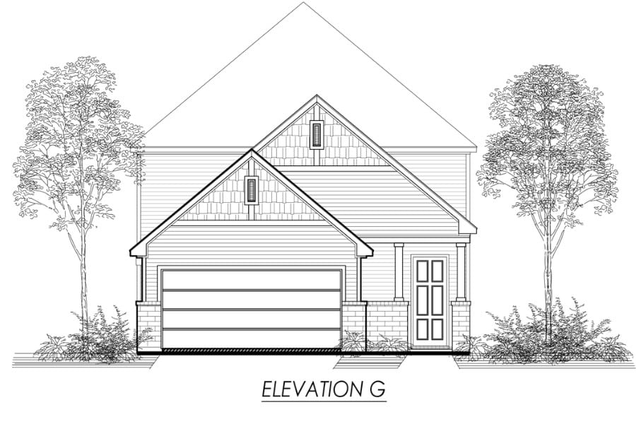 Architectural drawing of a residential front elevation with a double garage.