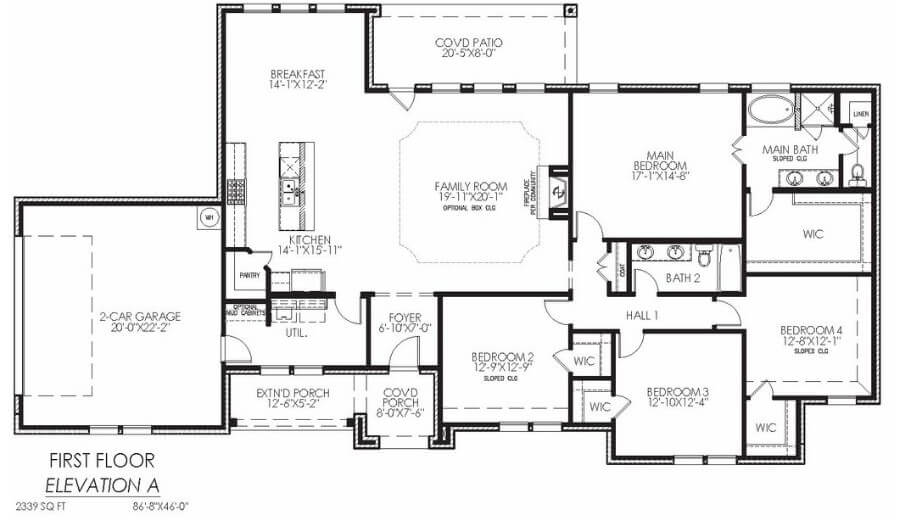 Architectural floor plan of a first-floor residential layout with dimensions.