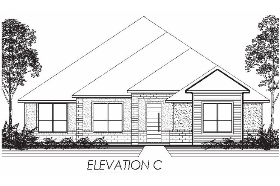 Architectural drawing of a single-story residential home elevation labeled "elevation c".