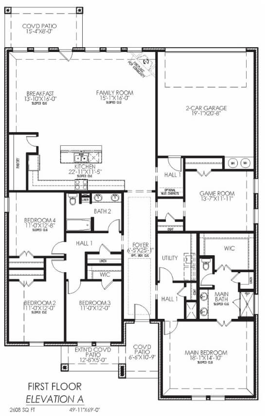 Architectural floor plan drawing of a two-story residential house with labeled rooms and dimensions.
