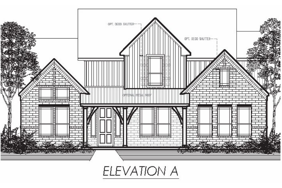 Architectural drawing of a residential front elevation labeled "elevation a.