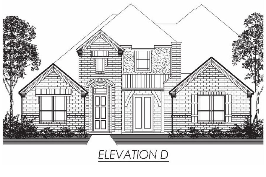 Architectural drawing of a residential house front elevation labeled "elevation d".