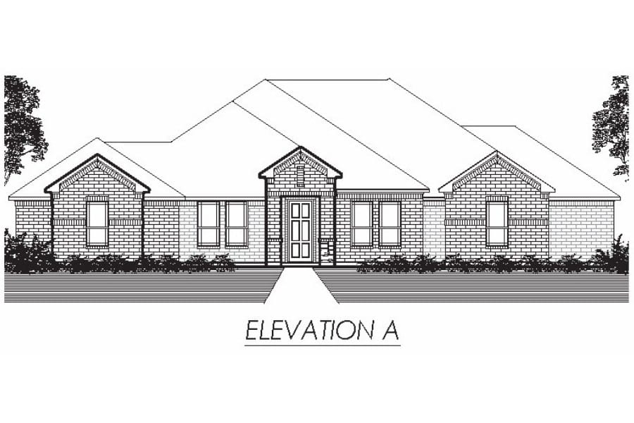 Architectural drawing of a single-story residential home front elevation labeled "elevation a.