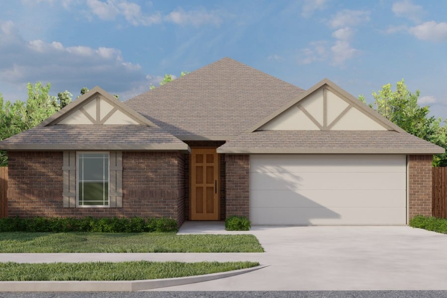 New suburban single-family home with a gable roof and attached garage.