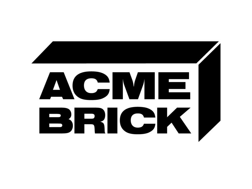 Acme brick company logo on a green background.